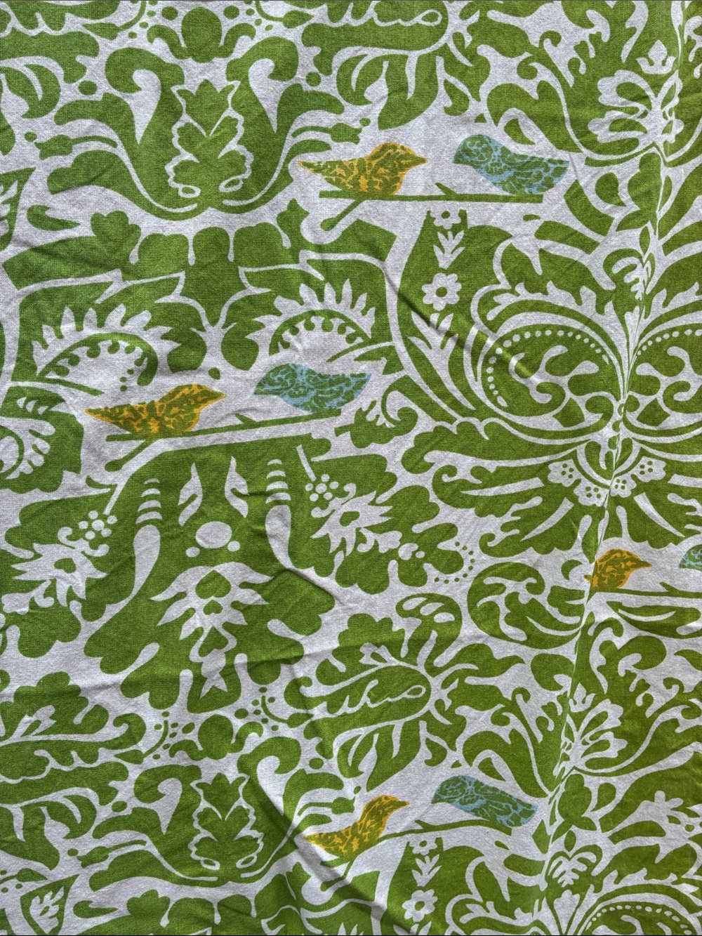 Green and white cotton curtain with birds on it. About 49 x 58 inch. Fabric? - Picture 2 of 4